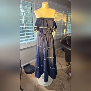 Flying Tomato Off Shoulder Maxi Dress Navy Blue L